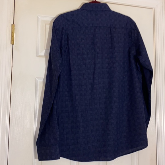 Vintage Haggar Men’s Blue Fitted Button down Long Sleeve Shirt Blue White Med - Picture 7 of 7